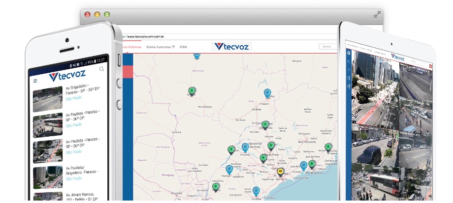 Telas com a plataforma de monitoramento da Tecvoz